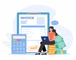 business women paid invoice for client vector